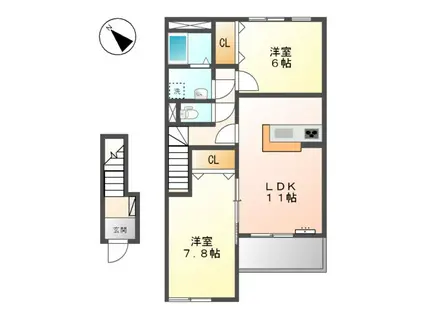 レイクビレッヂⅡ(2LDK/2階)の間取り写真