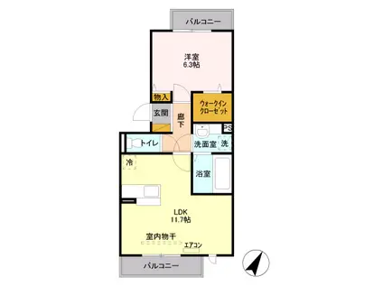 アクアプールスⅡ(1LDK/3階)の間取り写真