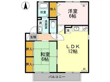 GRACE KUMANO Ⅱ A棟(2LDK/2階)の間取り写真