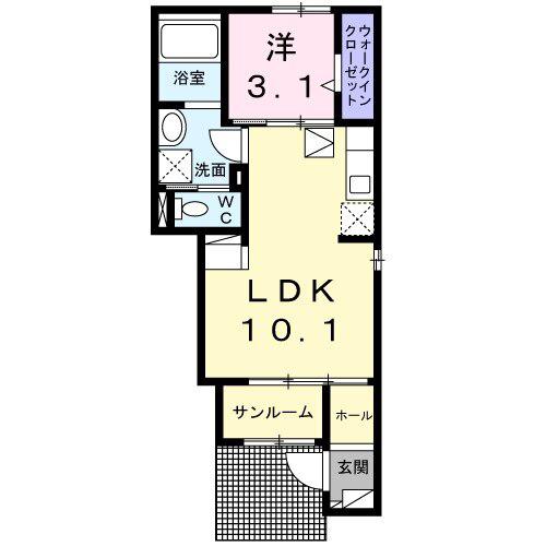 ローレルⅡ(1LDK/1階)の間取り写真