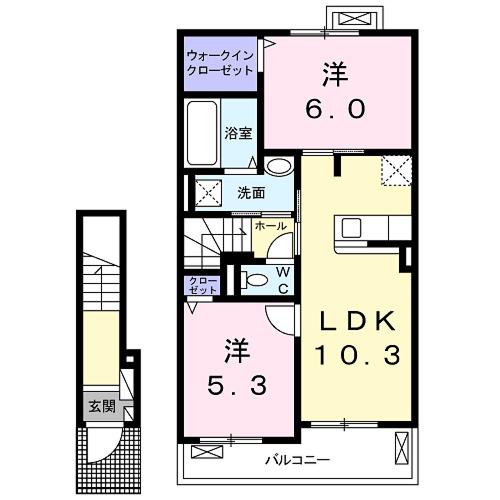 カームⅠ(2LDK/2階)の間取り写真