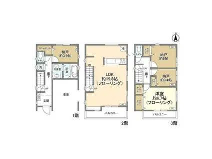 京浜東北・根岸線 山手駅 徒歩24分 3階建 築6年(1SLDK)の間取り写真