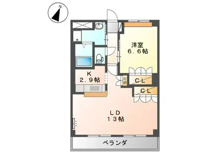 ツインヒルズ壱番館(1LDK/2階)の間取り写真
