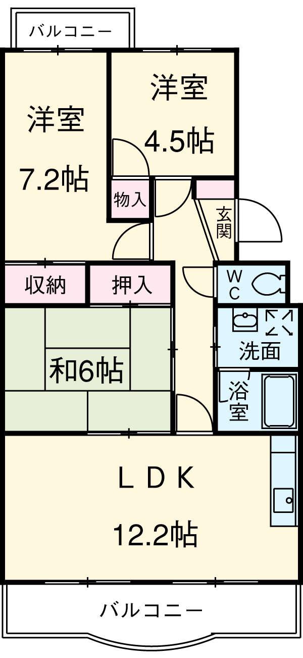 遠州鉄道 曳馬駅 徒歩47分 3階建 築30年(3LDK/3階)の間取り写真
