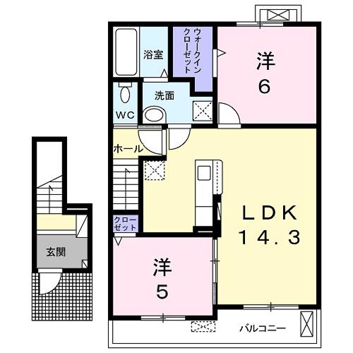 カームⅡ(2LDK/2階)の間取り写真