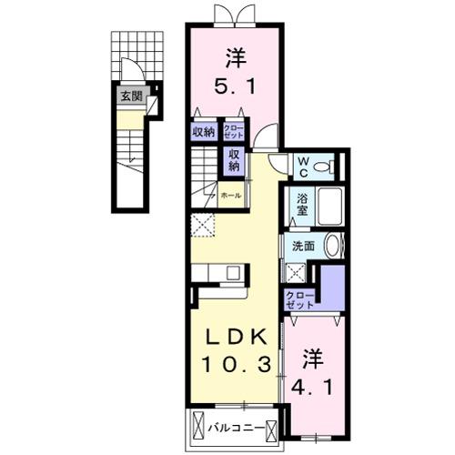 ブローテ(2LDK/2階)の間取り写真