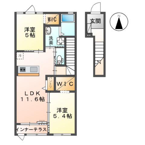 ユニヴァリィ ノースエイト(2LDK/2階)の間取り写真