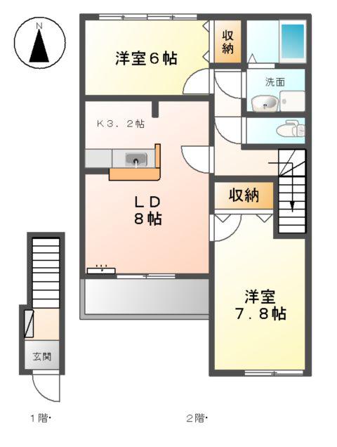 メリーシャトレン(2LDK/2階)の間取り写真