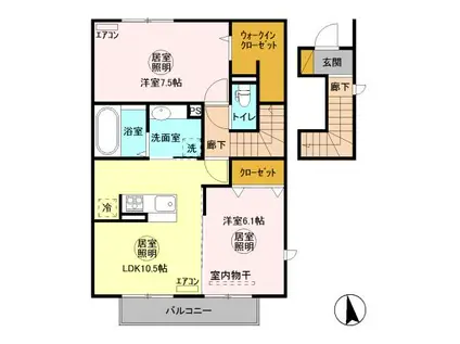 レガート知手C(2LDK/2階)の間取り写真