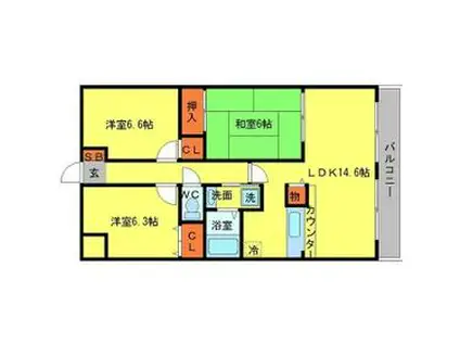 ボヌール千里中央弐番館(3LDK/3階)の間取り写真