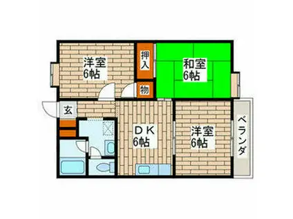 スクウェアーコート(3DK/1階)の間取り写真