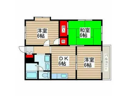 スクウェアーコート(3DK/2階)の間取り写真