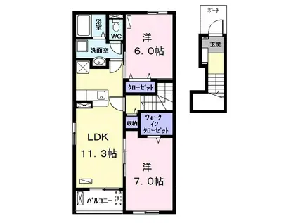 シャルマンカーラC(2LDK/2階)の間取り写真
