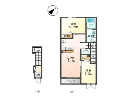 アメニティハイツ ファミリア(2LDK/2階)の間取り写真