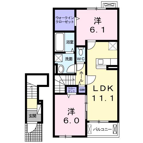 アンジュハイムⅡ(2LDK/2階)の間取り写真