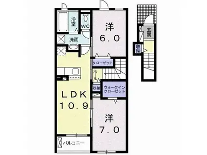 ポルト・ボヌール Ⅰ(2LDK/2階)の間取り写真