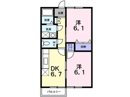 ピュアハイツ白鳳 Ⅱ棟(2DK/2階)の間取り写真