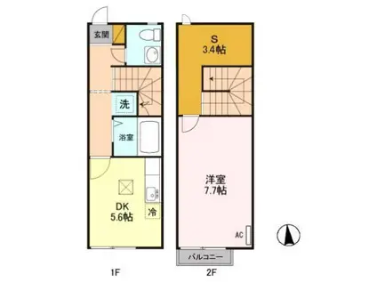 リースランド平出　Ｄ(1DK)の間取り写真