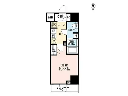 プレール・ドゥーク芝浦(1K/8階)の間取り写真