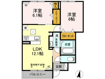 ソレイユ・ルヴァンⅢ(2LDK/1階)の間取り写真