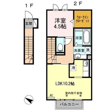 フローラⅡ三園(1LDK/2階)の間取り写真