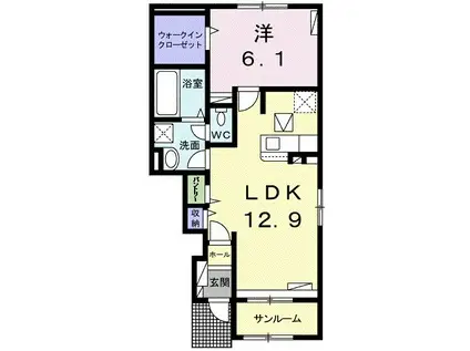 リクワイヤドⅢ(1LDK/1階)の間取り写真