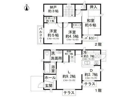 西武鉄道多摩川線 新小金井駅 徒歩10分 2階建 築23年(3SLDK)の間取り写真