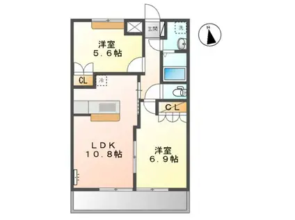 カーサフェリーチェ(2LDK/1階)の間取り写真