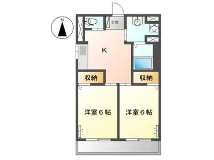 グランフィール(2DK/4階)の間取り写真