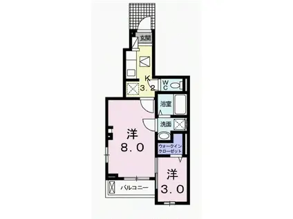 中央本線 神領駅 徒歩11分 3階建 築4年(2K/1階)の間取り写真