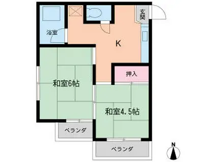 シャルムハイツモトハラ(2K/2階)の間取り写真