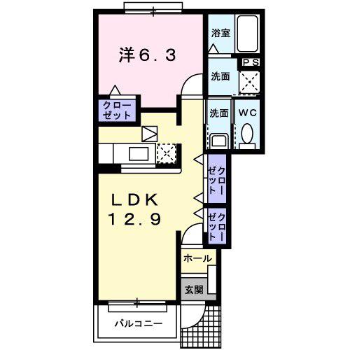 エスポワール Ⅰ(1LDK/1階)の間取り写真