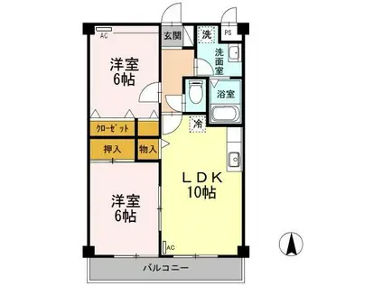 マンション紫雲B(2LDK/3階)の間取り写真