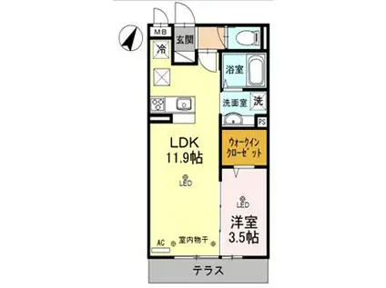 フラッシングメドウ狭山(1LDK/3階)の間取り写真