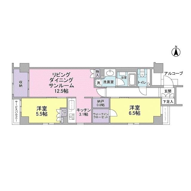 ロジュマン京都三条柳馬場(2LDK/2階)の間取り写真