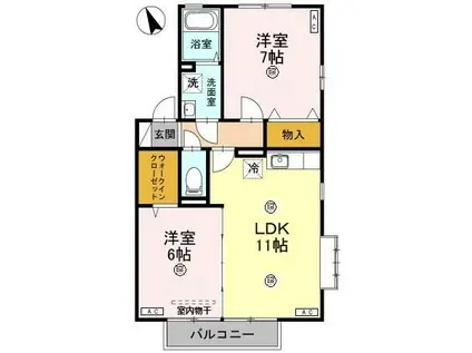 ラファエルⅡ(2LDK/2階)の間取り写真