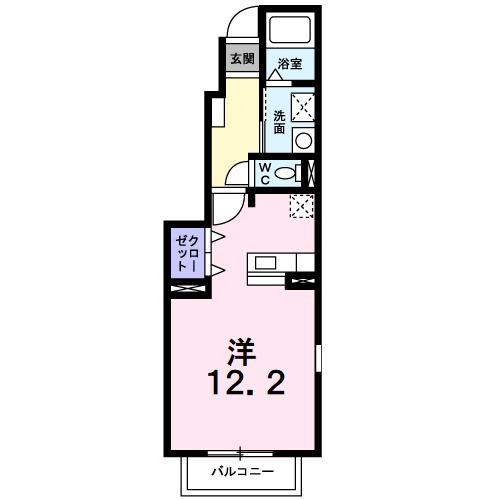 ヴァンクレーヴⅦB棟(ワンルーム/1階)の間取り写真