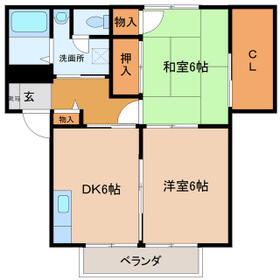マーキュリーハイツ A棟(2DK/2階)の間取り写真