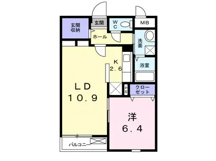 ラ・ソレイユ笛吹 Ⅲ(1LDK/1階)の間取り写真