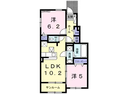 ルピナスⅠ(2LDK/1階)の間取り写真