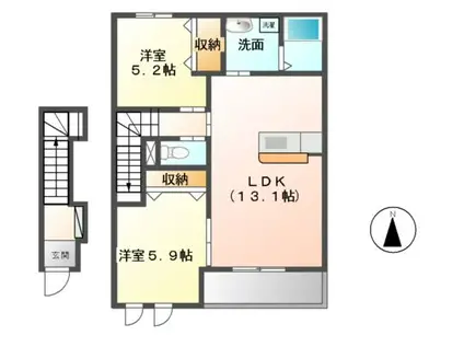 シンビー館Ⅱ棟(2LDK/2階)の間取り写真