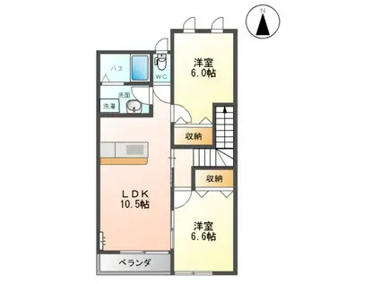 ラヴィクレイル(2LDK/2階)の間取り写真