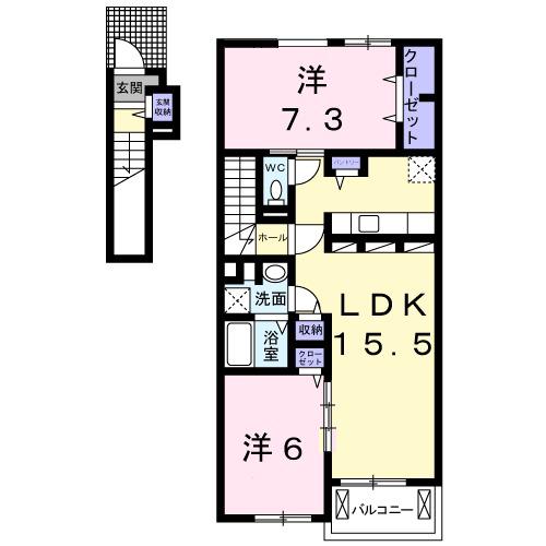 グレイス・カーサⅢ(2LDK/2階)の間取り写真