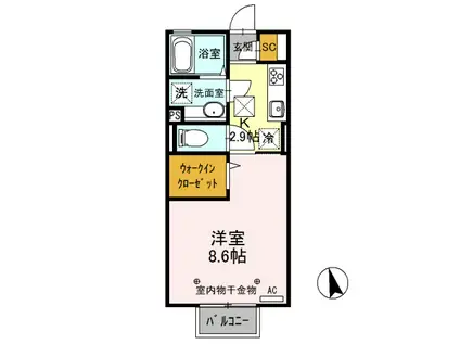 D-ROOM思川ブラン F(1K/1階)の間取り写真
