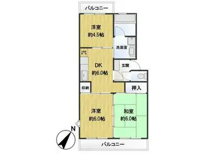 市川クローバーハイツ大野(3DK/3階)の間取り写真