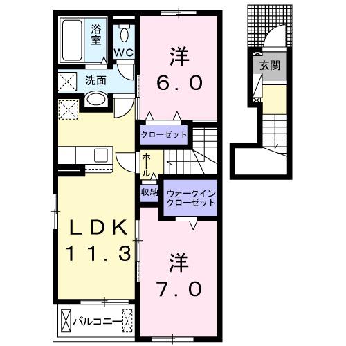 サウスT・T Ⅰ(2LDK/2階)の間取り写真