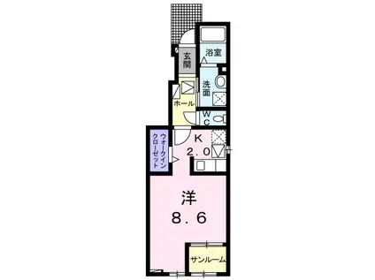 ル・クール Ⅱ(ワンルーム/1階)の間取り写真