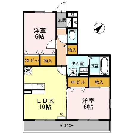 コンフォール瑞江Ⅶ・Ⅷ Ⅶ(2LDK/2階)の間取り写真