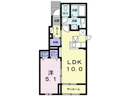 ネガット松並 B(1LDK/1階)の間取り写真