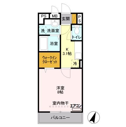 レッドウッドⅡ(1K/3階)の間取り写真